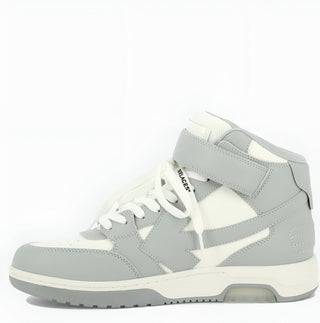 OFF WHITE Leather High-Top Sneakers with Velcro Strap White Grey