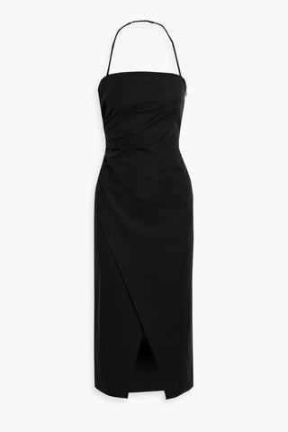 A.L.C. CHARLOTTE WRAP-EFFECT COTTON-BLEND HALTERNECK MIDI DRESS - Size 6
