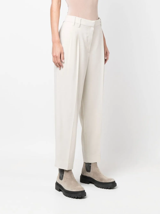 Brunello Cucinelli Matte Fabric High-Waisted Pleated Wide-Leg Trousers Latte