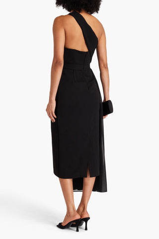 BADGLEY MISCHKA ONE-SHOULDER DRAPED GEORGETTE AND STRETCH-CREPE MIDI DRESS - Size 2