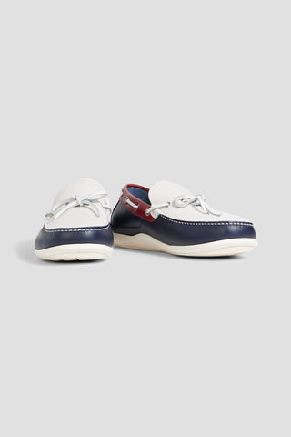 FERRAGAMO MARLIN COLOR-BLOCK LEATHER BOAT SHOES - Size 7