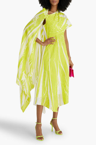 ROKSANDA PASCALE CAPE-EFFECT PRINTED TAFFETA MIDI DRESS - Size 8