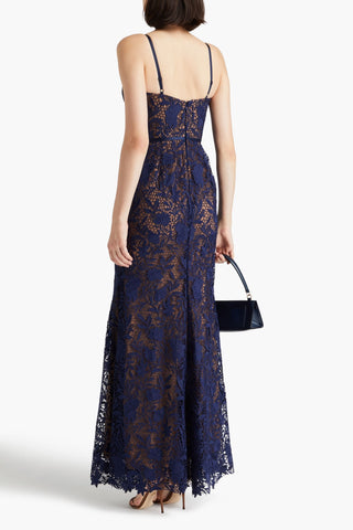 MARCHESA NOTTE SATIN-TRIMMED GUIPURE LACE AND TULLE GOWN - Size 12