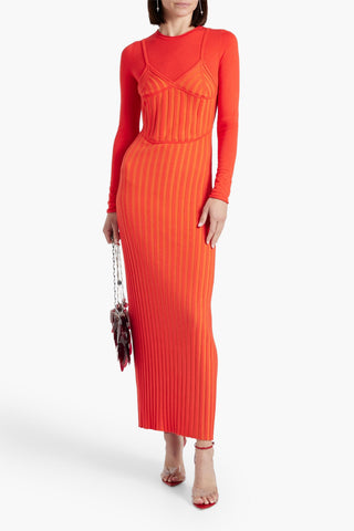 DION LEE LAYERED RIBBED MERINO WOOL-BLEND MAXI DRESS - Size 6