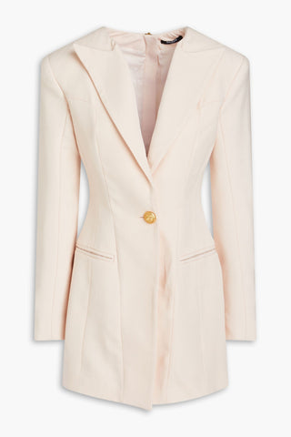 BALMAIN BUTTON-EMBELLISHED GRAIN DE POUDRE WOOL MINI DRESS - Size 40