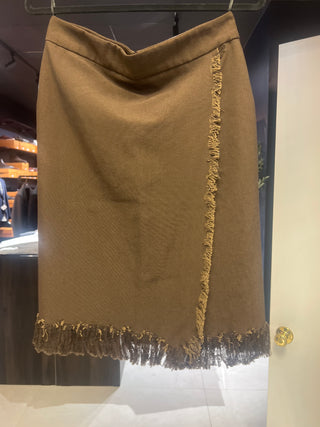 Tom Ford Ribbed Fringed Wrap Skirt Brown