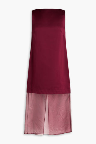 ESSE STUDIOS RIO COWL ORGANZA-TRIMMED SILK-SATIN MIDI DRESS - Size 10