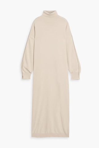 BRUNELLO CUCINELLI BEAD-EMBELLISHED CASHMERE TURTLENECK MAXI DRESS - Size M