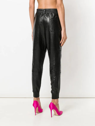 Tom Ford Paneled Leather Ribbed Cuff Jogger Pants Black