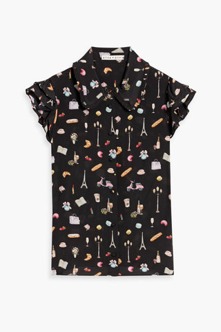 ALICE + OLIVIA MARTEL RUFFLED PRINTED SILK CREPE DE CHINE BLOUSE - Size M