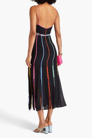 SALONI MEERA CUTOUT FRINGED SILK CREPE DE CHINE MIDI DRESS - Size 8