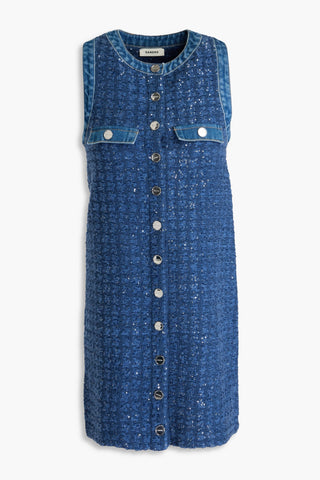 SANDRO SEQUIN-EMBELLISHED BOUCL-TWEED MINI DRESS - Size 34