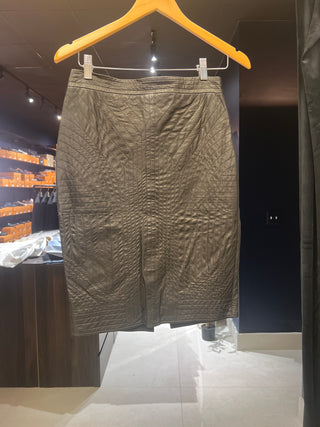 Tom Ford Quilted Leather Geometric Stitch Black Pencil Skirt