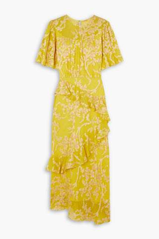 SALONI VIDA RUFFLED FIL COUP SILK-BLEND GEORGETTE MIDI DRESS - Size 4
