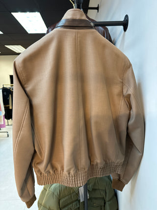 Tom Ford Woven Leather-Trim Blouson Jacket Beige