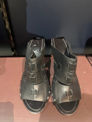 Tom Ford Leather Banded Opened-Toe Block Heel Mules Black