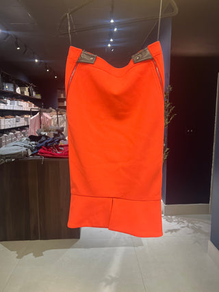 Tom Ford Structured Side-Zip Pencil Skirt Bright Orange