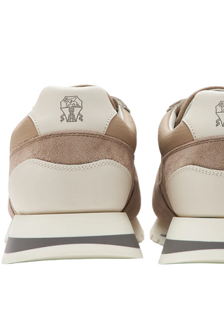 Brunello Cucinelli Mens Washed Suede and Calfskin Runners in Beige