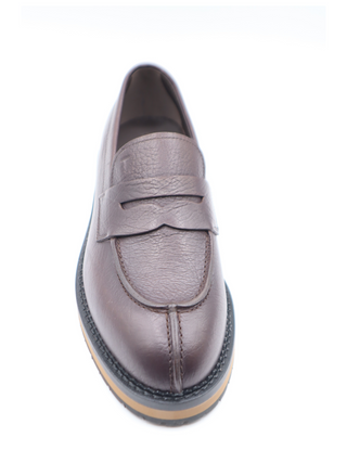 Tods Brown Grained Leather Platform Loafers