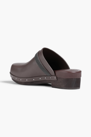 Brunello Cucinelli Leather Embellished Studded Clog Mules