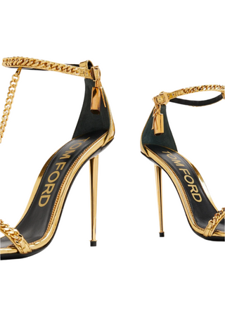 Tom Ford Metallic Leather Chain-Link Padlock Stiletto Sandals