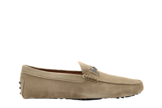Tods Mens Light Brown Leather Suede Gommino Driver Shoe with Buckle