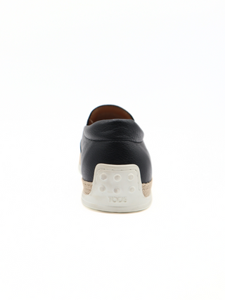 Tods Grained Leather Espadrille Loafers with Rubber Raffia Sole