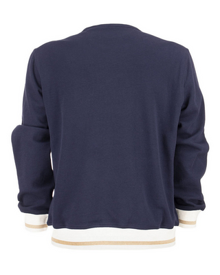 Brunello Cucinelli Cotton Print Crew-Neck Sweatshirt with Layered Hem Navy