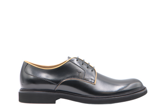 Tods Polished Leather Lace-Up Derby Shoes with Yellow Trim