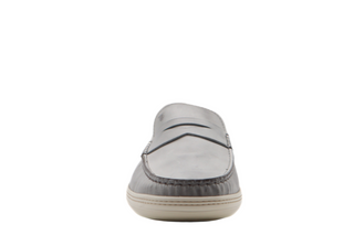 Tods Scuffed Light Blue-Grey Leather Penny Loafers