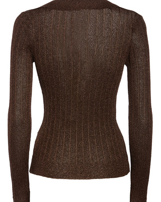 Tom Ford Metallic Ribbed Knit Long-Sleeve Polo Top Brown