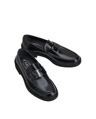 Tods Mens Leather T Loafers in Black