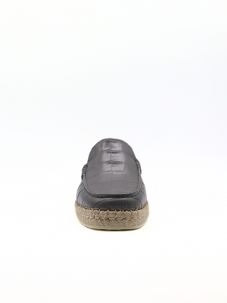 Tods Croc-Embossed Leather Espadrille with Raffia Sole Grey