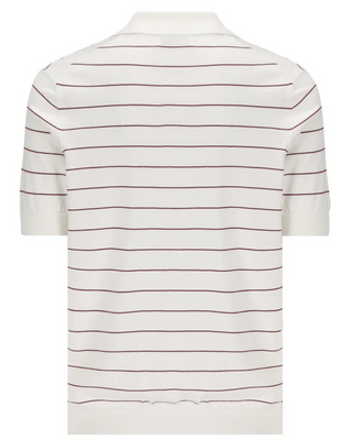 Brunello Cucinelli Ecru Striped Knit Cotton Polo Shirt