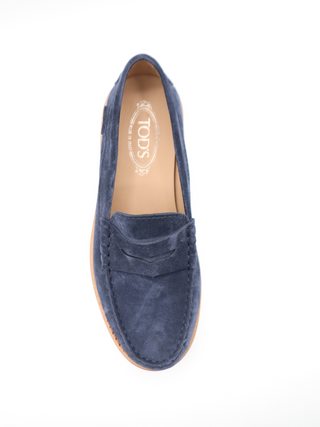 Tods Navy Suede Rubber Sole Moccasin Loafers