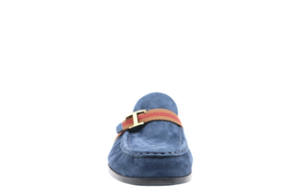 Tods Blue Suede Gommino Driving Shoes with T-Buckle Strap