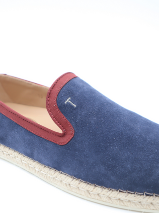 Tods Navy Suede Espadrilles with Red Trim
