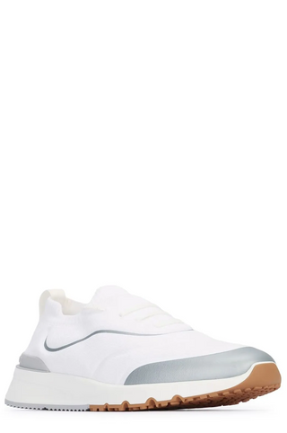 Brunello Cucinelli Knit Lace-Up Sneakers in White