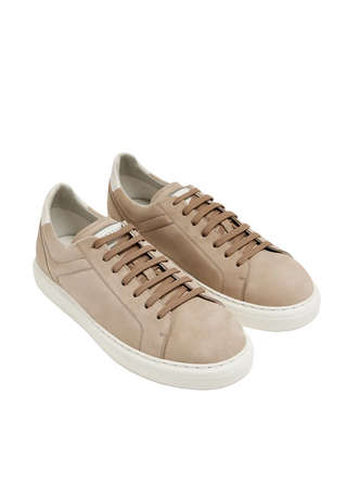Brunello Cucinelli Nubuck Calfskin Sneakers In Light Brown