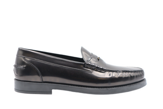 Tods Polished Leather T-Coin Penny Loafers Black