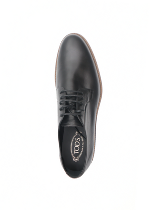 Tods Black Leather Derby Lace-Up Shoes with Stacked Sole
