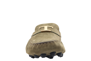 Tods Green Suede Gommino Driver Shoes with Gold T-Bar