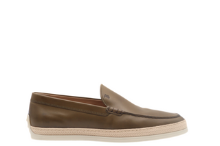 Tods Light Brown Leather Espadrille Loafers