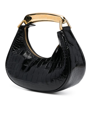 Tom Ford Croc-Effect Leather Crescent Bag with Gold Handle