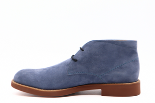Tods Light Blue Suede Lace-Up Chukka Boots with Brown Sole