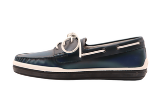 Tods Baltic Blue Leather White-Laced Boat Shoes