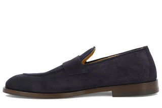 Brunello Cucinelli Suede Penny Slot Round Toe Loafers in Blue