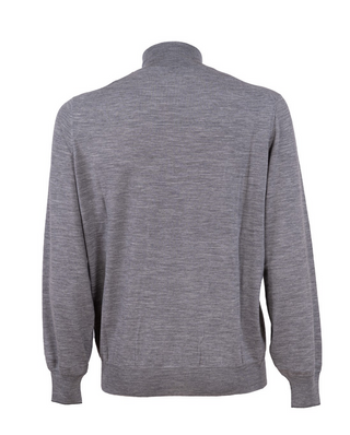 Brunello Cucinelli Merino Wool Full-Zip Stand Collar Grey Cardigan