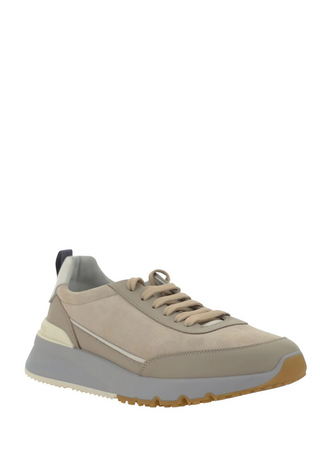 Brunello Cucinelli Logo Embossed Lace-Up Sneakers In Oat