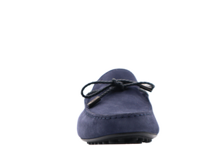 Tods Mens Navy Blue Suede Laccetto Gommino Driver Shoes with Brown Lace